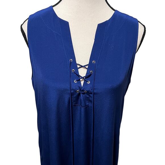 Amanda Uprichared Michaela Lace Up Silk Shift Dress Deep Royal Blue Size S - Picture 4 of 14